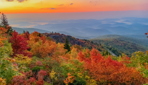 Herbstfärbung in den Blue Ridge Mountains am Blue Ridge Parkway