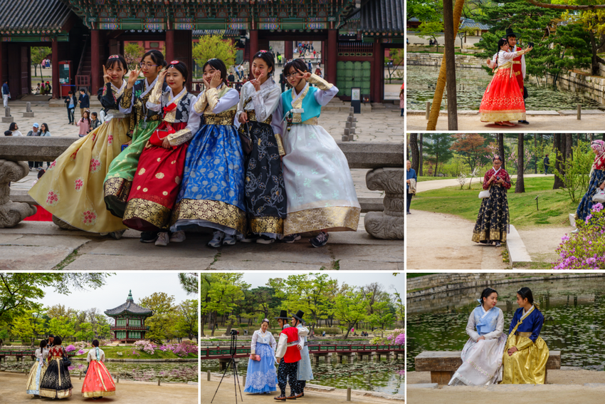 Paläste in Seoul - Besucher-in-Historischen-Gewändern