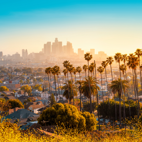 Blick auf Los Angeles bei Sonnenuntergang.