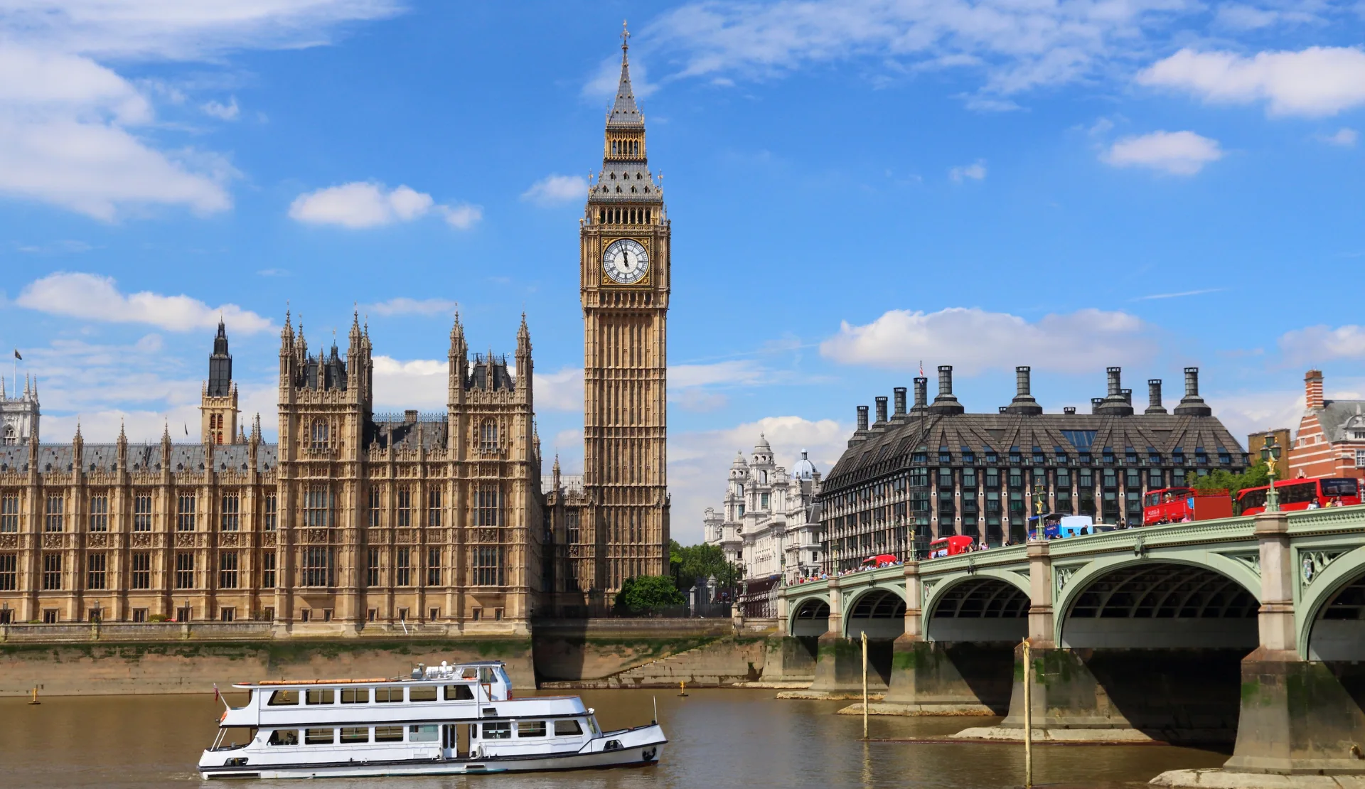 Big Ben und Houses of Parliament an der Westminster Bridge in London