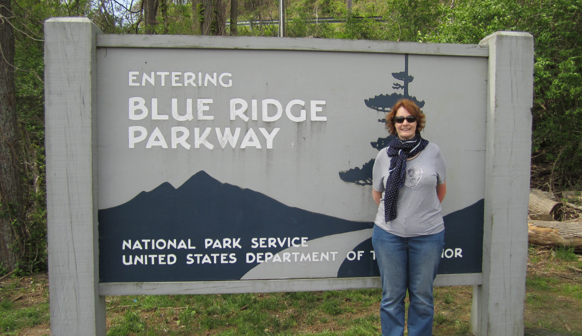 Eingangsschild zum Blue Ridge Parkway mit National Park Service Logo in Virginia