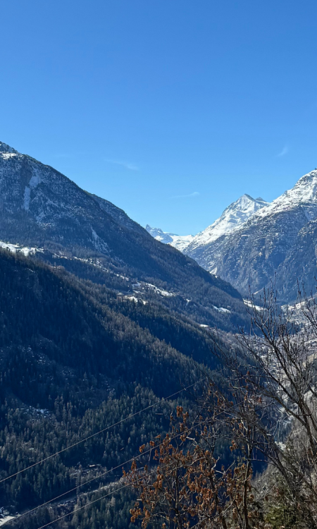Blick auf das Mattertal im Oberwallis mit schneebedeckten Berggipfeln
